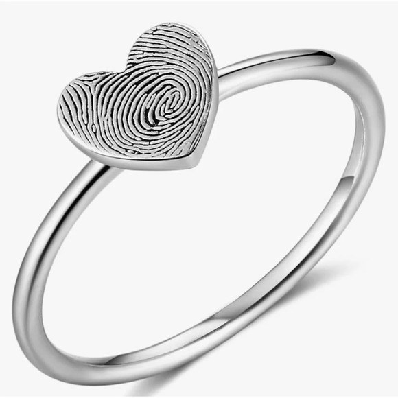 NEW Women’s Dainty 925 Sterling Silver Fingerprint Heart‎ Ring, Adjustable - Picture 4 of 11